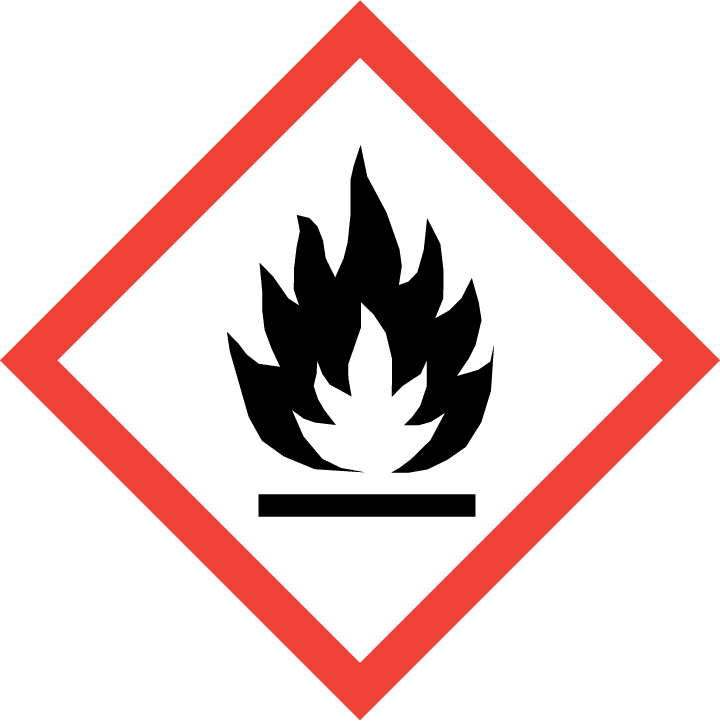 schwarzes Flammensymbol auf weißem, rautenförmigem Hintergrund mit rotem Rand