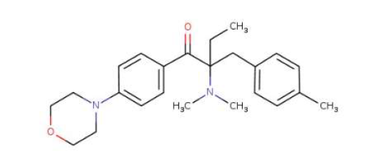 Strukturformel von 2-(Dimethylamino)-2-[(4-methylphenyl)methyl]-1-[4-(morpholin-4-yl)phenyl]butan-1-on