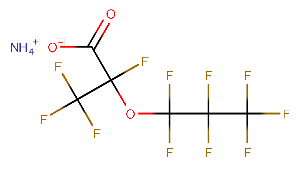 Strukturformel von Ammonium-2,3,3,3-tetra- fluor-2-(heptafluorpropxy)propanoat (CAS-Nr. 62037-80-3))