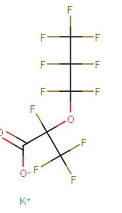 Strukturformel von Kalium-2,3,3,3-tetrafluor-2-(heptafluorpropoxy)propionat (CAS-Nr. 67118-55-2)