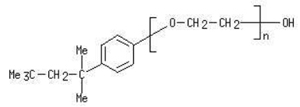 Strukturformel von 4-(1,1,3,3-Tetramethylbutyl)phenol, ethoxyliert; [deckt wohldefinierte Stoffe, UVCB-Stoffe, Polymere und Homologe ab]