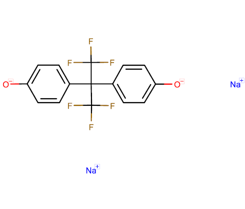Strukturformel von Dinatrium-4,4'-[2,2,2-trifluor-1-(trifluormethyl)ethyliden]diphenolat