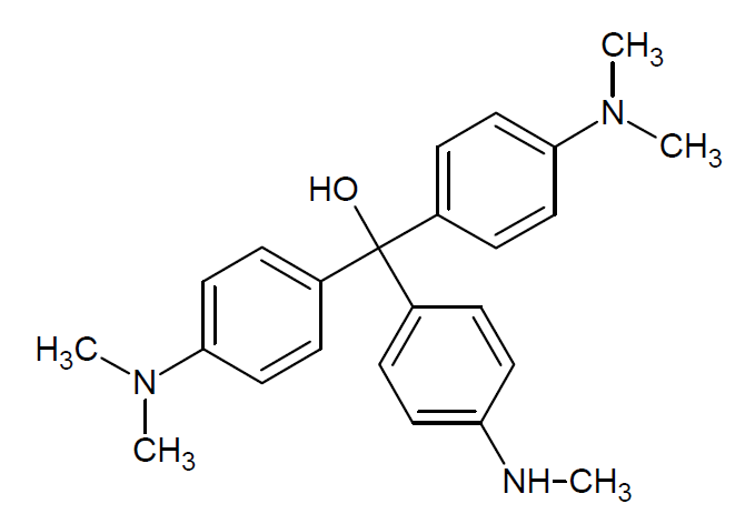 Strukturformel von 4,4'-Bis(dimethylamino)-4''-(methylamino)tritylalkohol