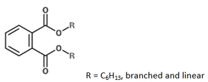 Strukturformel von 1,2-Benzoldicarbonsäure, Dihexylester, verzweigt und linear