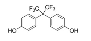 Strukturformel von 4,4'-[2,2,2-trifluor-1-(trifluormethyl)ethyliden]diphenol (Bisphenol AF)