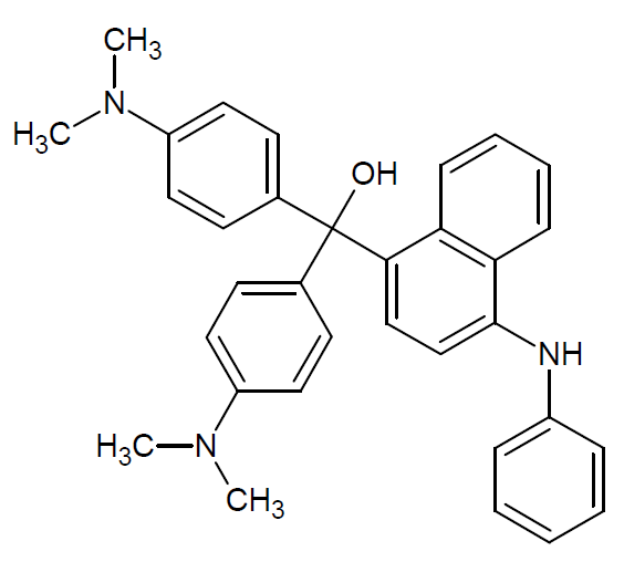 Strukturformel von alpha,alpha-Bis[4-(dimethylamino)phenyl]-4-(phenylamino)naphthalin-1-methanol (C.I. Solvent Blue 4)