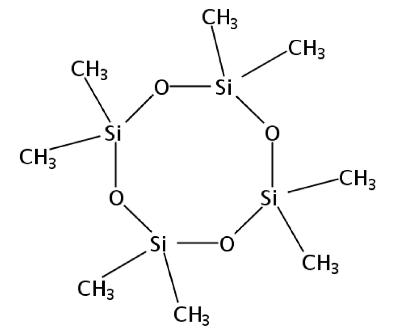 Strukturformel von Octamethylcyclotetrasiloxan (D4)