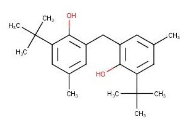 Strukturformel von 6,6'-Di-tert-butyl-2,2'-methylendi-p-kresol