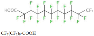 Diese Abbildung zeigt die Strukturformel des SVHC Henicosafluorundecansäure.