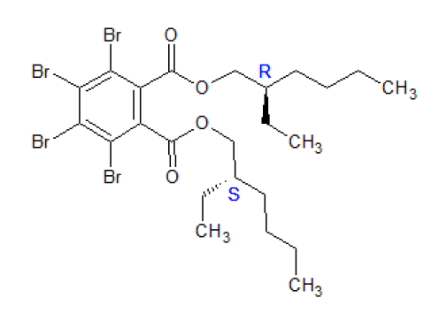 Strukturformel des möglichen Isomers (2R)-2-ethylhexyl-(2S)-2-ethylhexyl-tetrabromphthalat