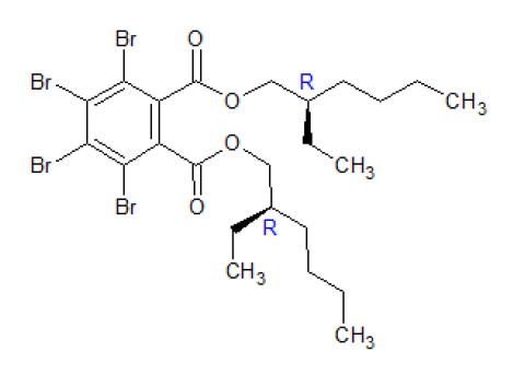 Strukturformel des möglichen Isomers Bis[(2R)-2-ethylhexyl]-tetrabromphthalat