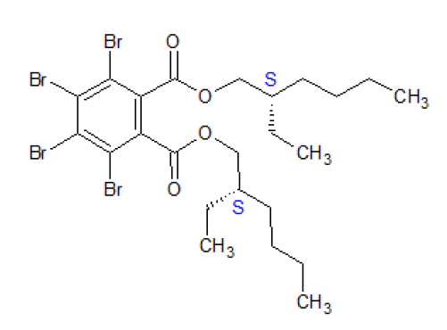 Strukturformel des möglichen Isomers Bis[(2S)-2-ethylhexyl]-tetrabromphthalat