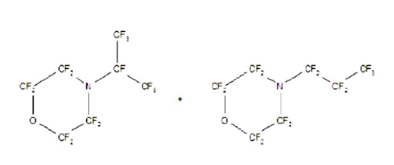 Strukturformel der Reaktionsmasse von 2,2,3,3,5,5,6,6-Octafluor-4-(1,1,1,2,3,3,3-heptafluorpropan-2-yl)morpholin und 2,2,3,3,5,5,6,6-Octafluor-4-(heptafluorpropyl)morpholin