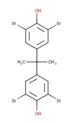 Strukturformel von 2,2',6,6'-Tetrabrom-4,4'-isopropylidendiphenol (TBBPA)